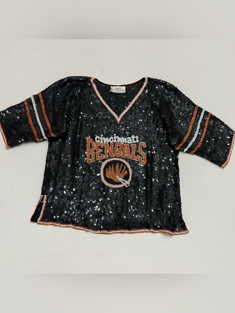 Vintage Jeanette for St Martin Cincinnati Bengals Top Sz L Beaded Sequin Glam